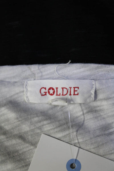Goldie Womens Layered Slub Jersey Short Sleeve Tee Shirt Dress Black White Small