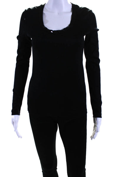 Strenesse Womens Embellished Scoop Neck Long Sleeve Top Tee Shirt Black Size 8