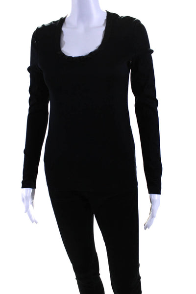 Strenesse Womens Embellished Scoop Neck Long Sleeve Top Tee Shirt Black Size 8