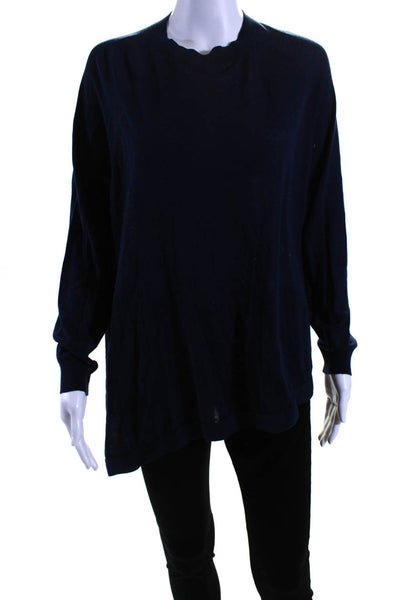 Joseph Womens Asymmetrical Hem Crew Neck Thin Knit Sweater Navy Size Small