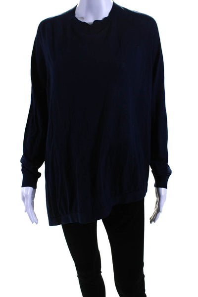 Joseph Womens Asymmetrical Hem Crew Neck Thin Knit Sweater Navy Size Small