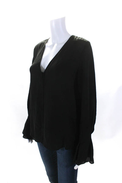 Joie Women's V-Neck Long Sleeves Sheer High Low Hem Silk Blouse Black Size S