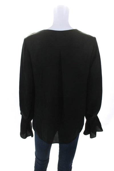 Joie Women's V-Neck Long Sleeves Sheer High Low Hem Silk Blouse Black Size S