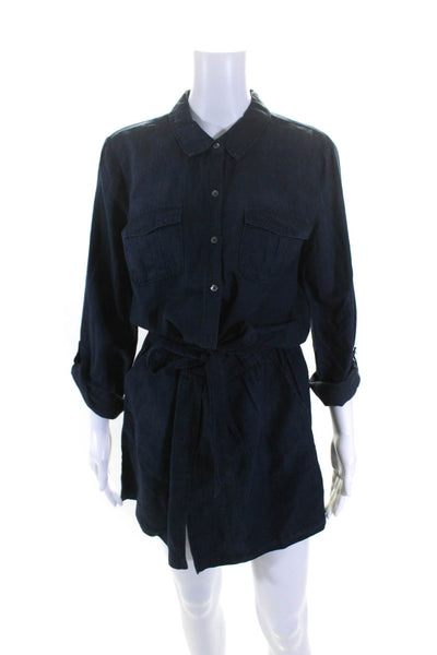 Soft Joie Women's Long Sleeve Cinch Waist Button Up Mini Dress Blue Size S