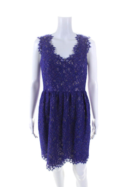 Shoshanna Women's V-Neck Sleeveless Lace A-Line Mini Dress Purple Size 6