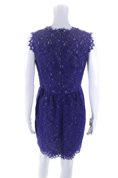 Shoshanna Women's V-Neck Sleeveless Lace A-Line Mini Dress Purple Size 6