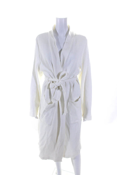 Pluto Womens Long Sleeve Belted V Neck Knit Long Robe White Cotton Size EU 40