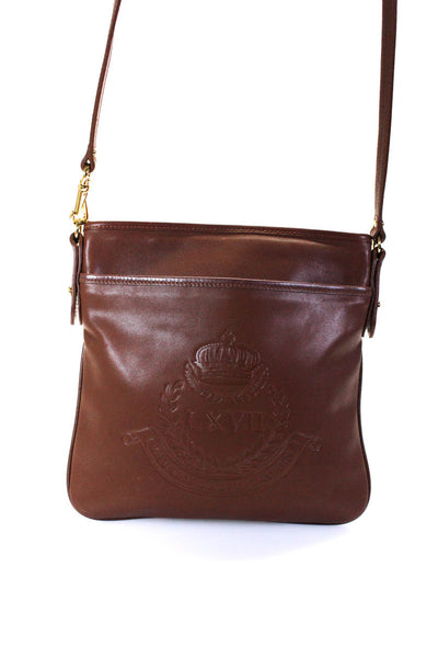 Lauren Ralph Lauren Womens Brown Leather Front Pocket Crossbody Bag Handbag