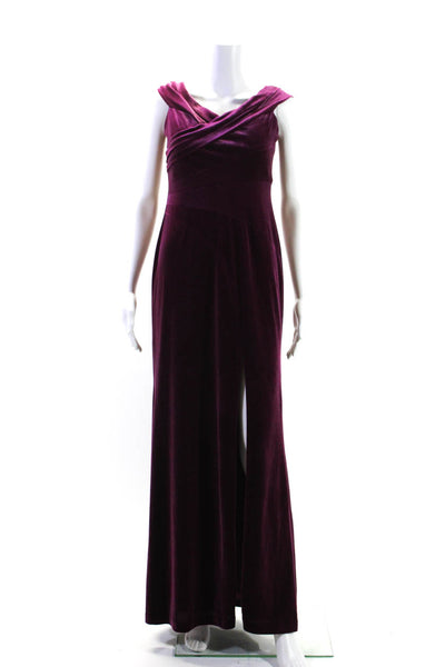 Aidan Mattox Womens Velvet Off Shoulder Gathered Slit Gown Purple Size 2