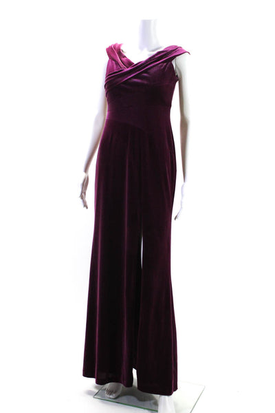 Aidan Mattox Womens Velvet Off Shoulder Gathered Slit Gown Purple Size 2