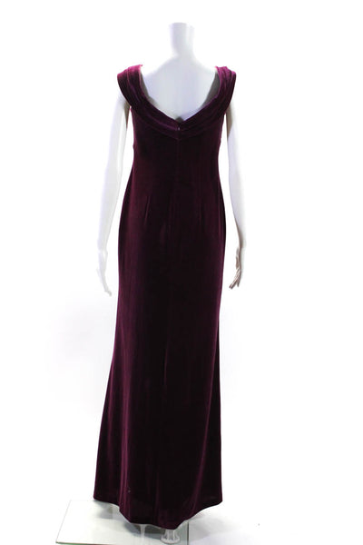 Aidan Mattox Womens Velvet Off Shoulder Gathered Slit Gown Purple Size 2