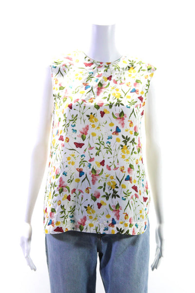 Equipment Femme Womens Silk Sleeveless Floral Tank Blouse White Size XS