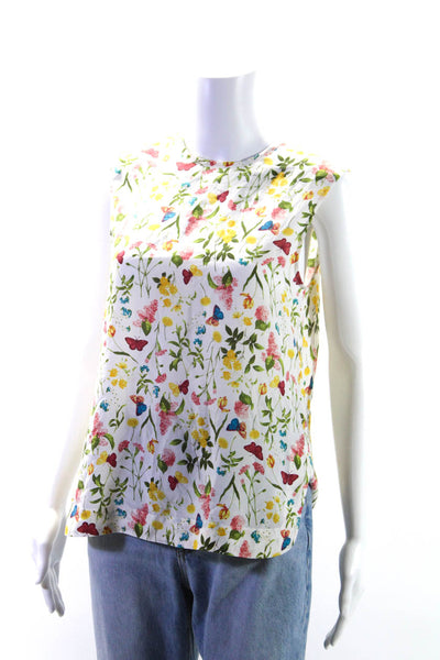 Equipment Femme Womens Silk Sleeveless Floral Tank Blouse White Size XS