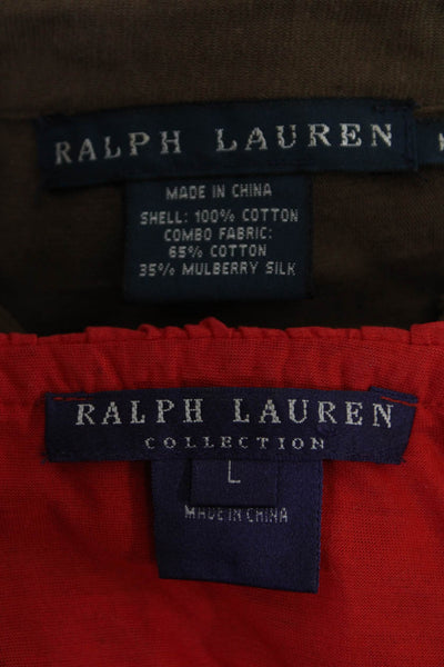 Ralph Lauren Collection Womens Ruffle V Neck Blouse Red Size L M Lot 2