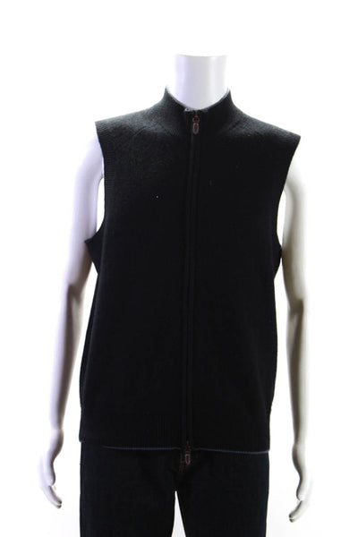 Raffi Mens Black Cashmere Full Zip Mock Neck Sleeveless Sweater Vest Size M