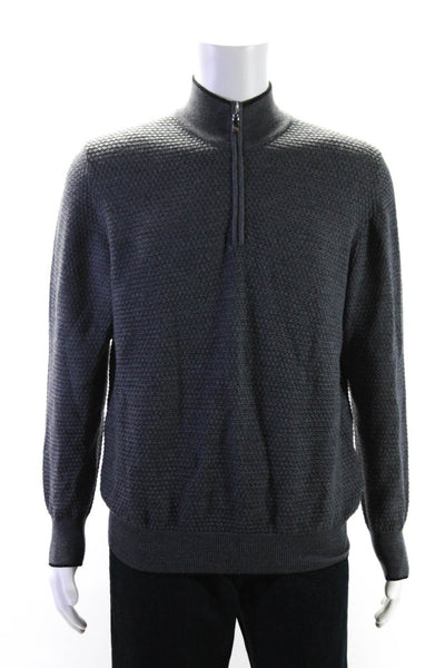 Robert Talbott Mens Gray Waffle Knit Wool Half Zip Pullover Sweater Top Size M