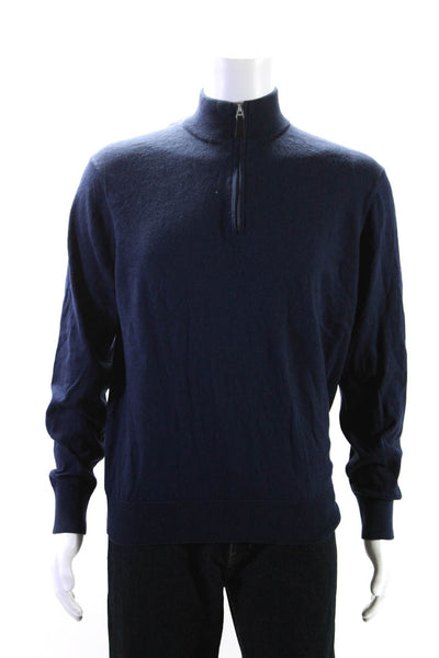 Orvis Mens Navy Blue Cotton Half Zip Collar Pullover Sweater Top Size M