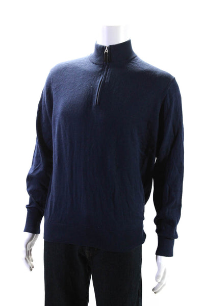 Orvis Mens Navy Blue Cotton Half Zip Collar Pullover Sweater Top Size M