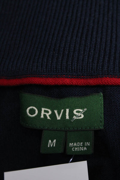 Orvis Mens Navy Blue Cotton Half Zip Collar Pullover Sweater Top Size M