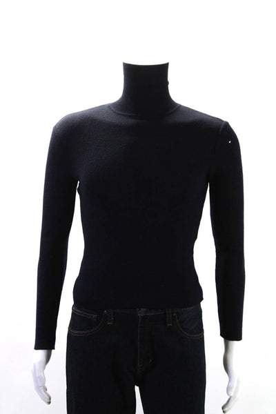 Luciano Barbera Womens Navy Blue Wool Turtleneck Pullover Sweater Top Size 46