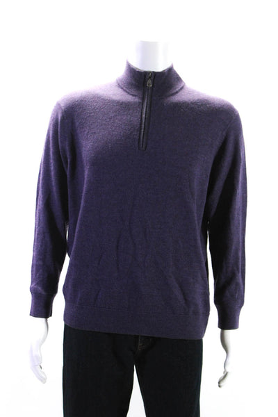 Raffi Mens Purple Fine Merino Wool Half Zip Mock Neck Pullover Sweater Top SizeM