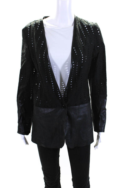 Sachin + Babi For Ankasa Womens Black Cotton Leather Cut Out Blazer Size 6