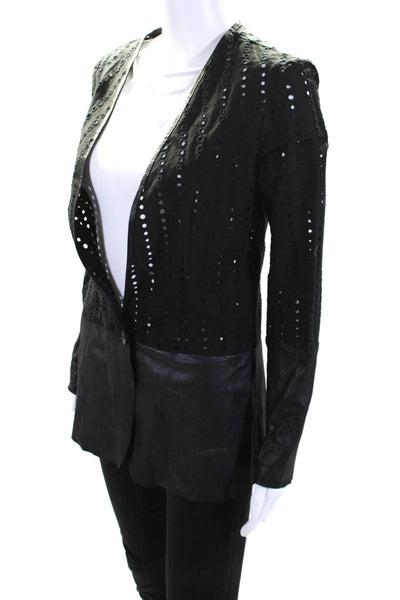 Sachin + Babi For Ankasa Womens Black Cotton Leather Cut Out Blazer Size 6