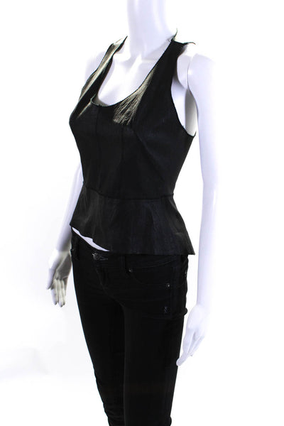 Illia Womens Black Leather Zip Back Scoop Neck Sleeveless Blouse Top Size 4