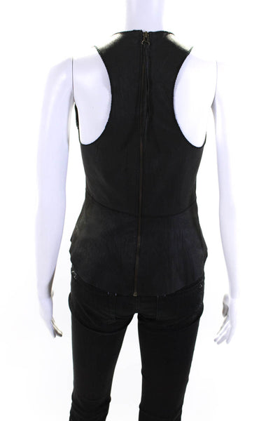 Illia Womens Black Leather Zip Back Scoop Neck Sleeveless Blouse Top Size 4