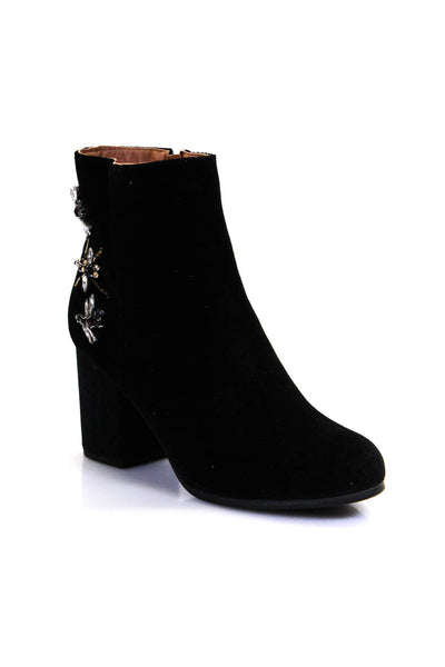 Qupid Womens Velvet Beaded Embellished Ankle Booties Black Size 8.5