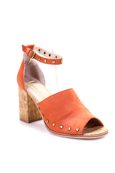 Chinese Laundry Womens Leather Studded Peep Toe Ankle Strap Heels Orange Size 10