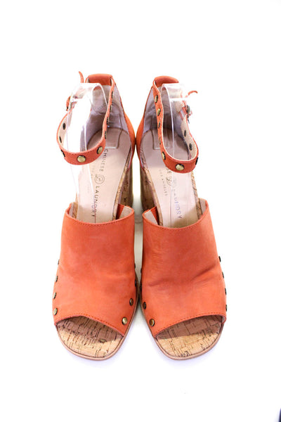 Chinese Laundry Womens Leather Studded Peep Toe Ankle Strap Heels Orange Size 10