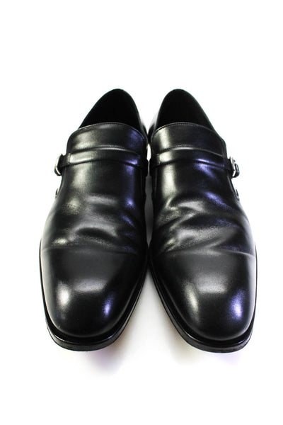 Salvatore Ferragamo Mens Leather Buckle Closure Dress Shoes Black Size 9