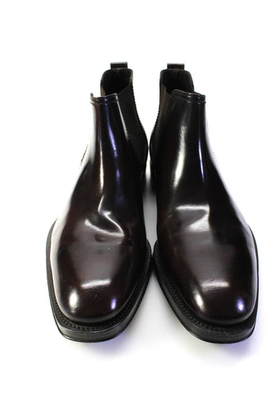 Salvatore Ferragamo Mens Patent Leather Stretch Inset Ankle Boots Brown Size 9 B