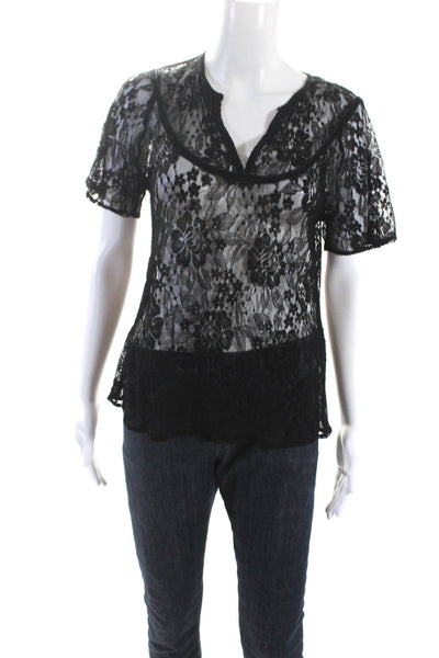 Tucker Womens Black Floral Lace Scoop Neck Short Sleeve Blouse Top Size S