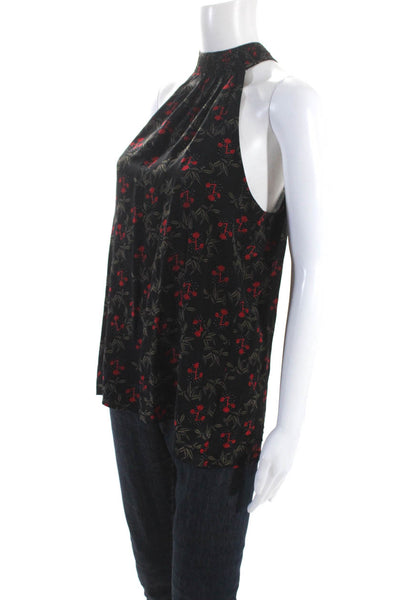 Tucker Womens Black Cherry Print Silk Halter Neck Sleeveless Blouse Top Size S
