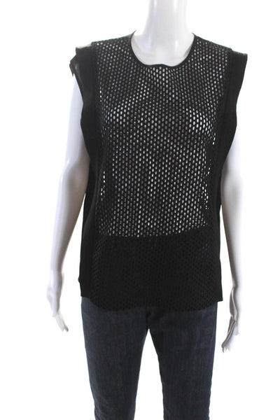Sandro Womens Black Cut Out Crew Neck Sleeveless Blouse Top Size S/M