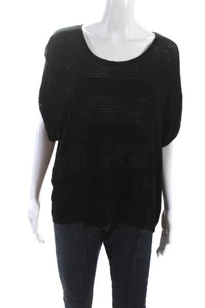 Rag & Bone Jean Womens Black Open Knit Scoop Neck Short Sleeve Top Size XS