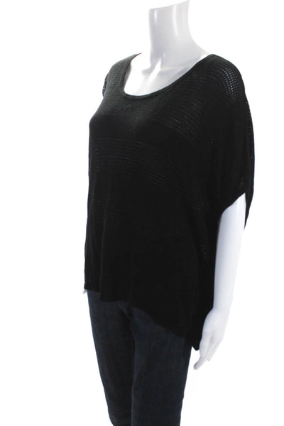 Rag & Bone Jean Womens Black Open Knit Scoop Neck Short Sleeve Top Size XS