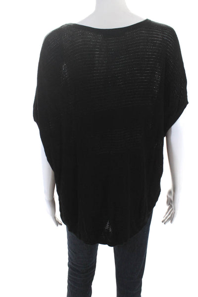 Rag & Bone Jean Womens Black Open Knit Scoop Neck Short Sleeve Top Size XS