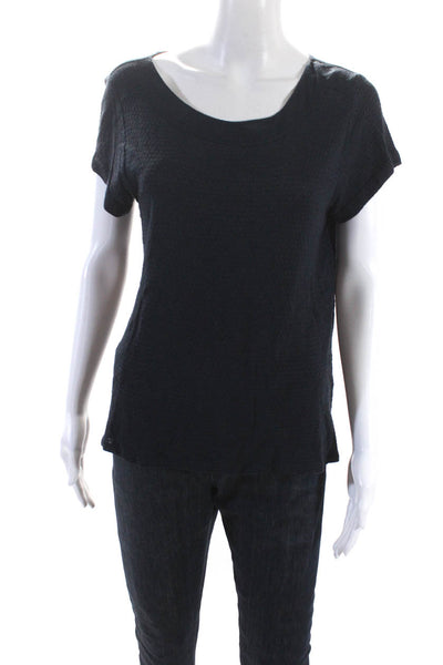 APC Womens Navy Blue Textured Scoop Neck Short Sleeve Blouse Top Size S