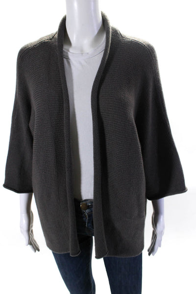 Farella Capri Womens 3/4 Sleeve Cashmere Cardigan Sweater Gray Size Small