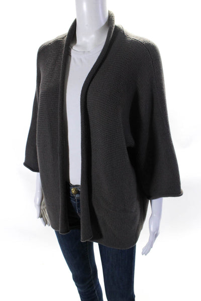 Farella Capri Womens 3/4 Sleeve Cashmere Cardigan Sweater Gray Size Small