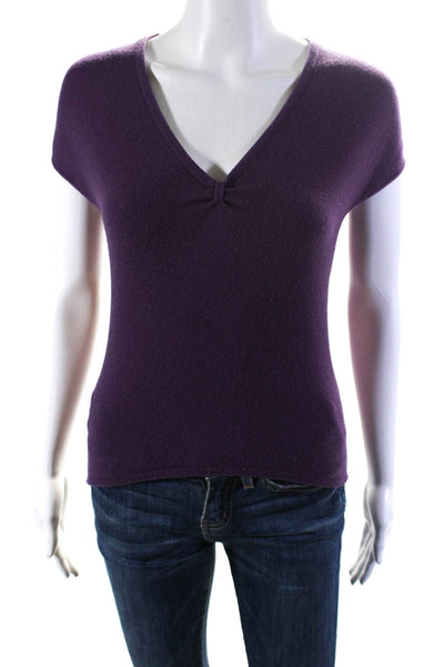 CAZ Womens Short Sleeve V Neck Cashmere Top Scarf Set Purple Size Small