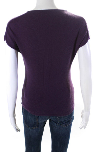 CAZ Womens Short Sleeve V Neck Cashmere Top Scarf Set Purple Size Small
