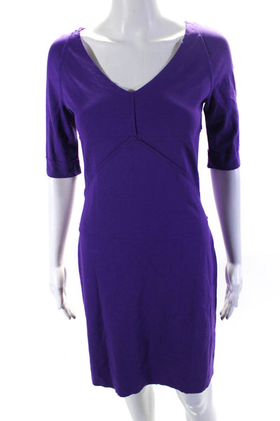 Piazza Sempione Womens Half Sleeve V Neck Knit Sheath Dress Purple Size IT 40