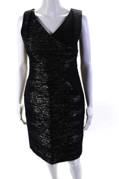 Versace Womens Side Zip Sleeveless V Neck Metallic Mohair Knit Dress Black IT 42