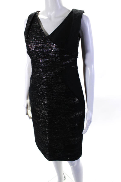 Versace Womens Side Zip Sleeveless V Neck Metallic Mohair Knit Dress Black IT 42