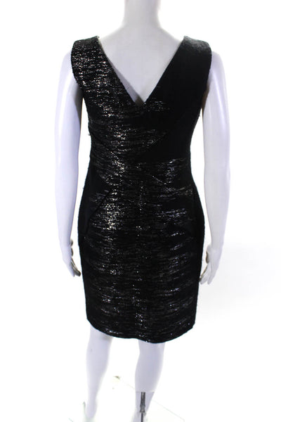 Versace Womens Side Zip Sleeveless V Neck Metallic Mohair Knit Dress Black IT 42