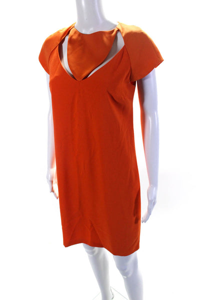 Versace Collection Womens Back Zip Cut Out Crew Neck Sheath Dress Orange IT 40